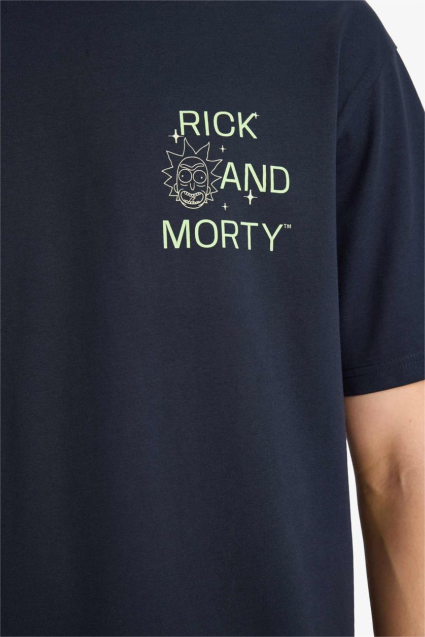 Мужчины Синий Футболка Rick and Morty Boxy Fit с круглым вырезом принтом и коротким рукавом