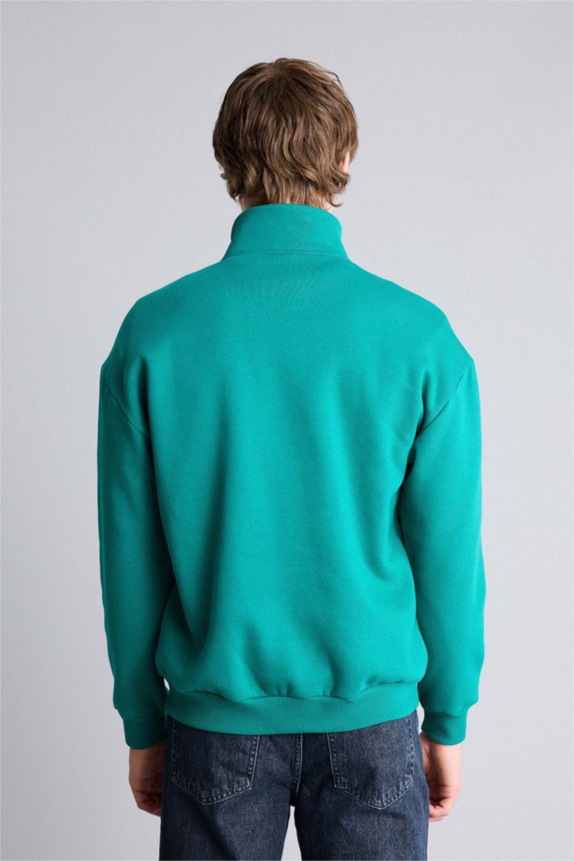 رجال أخضر سويت شيرت مطبوع أوفر سايز بياقة عالية بساق بسحاب