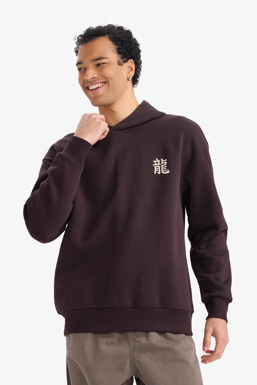 رجالي بني سويت شيرت اوفر سايز بكابيشون