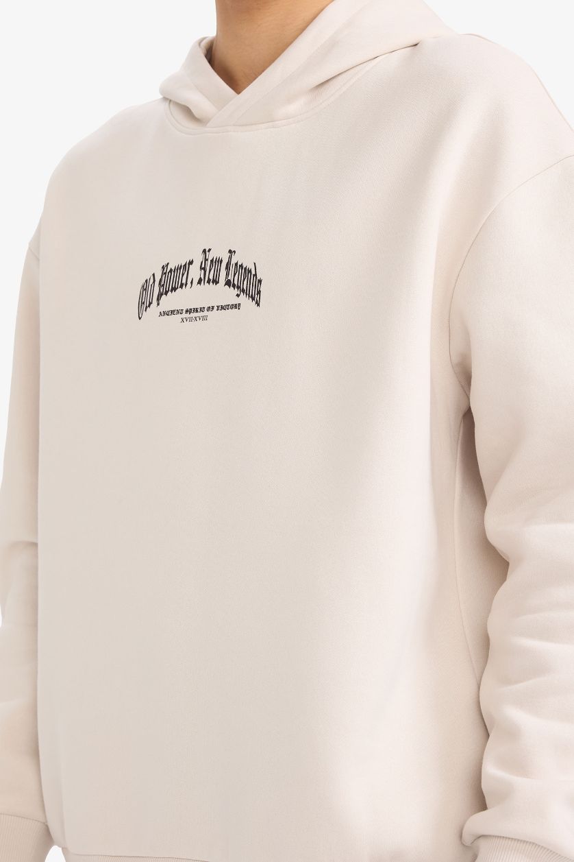 رجالي اللون الحجري سويت شيرت أوفر سايز بكابيشون وطبعة