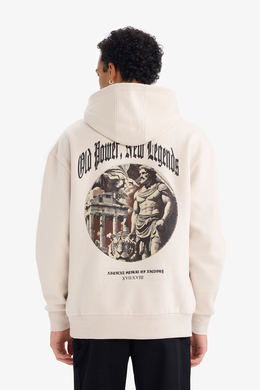 رجالي اللون الحجري سويت شيرت أوفر سايز بكابيشون وطبعة