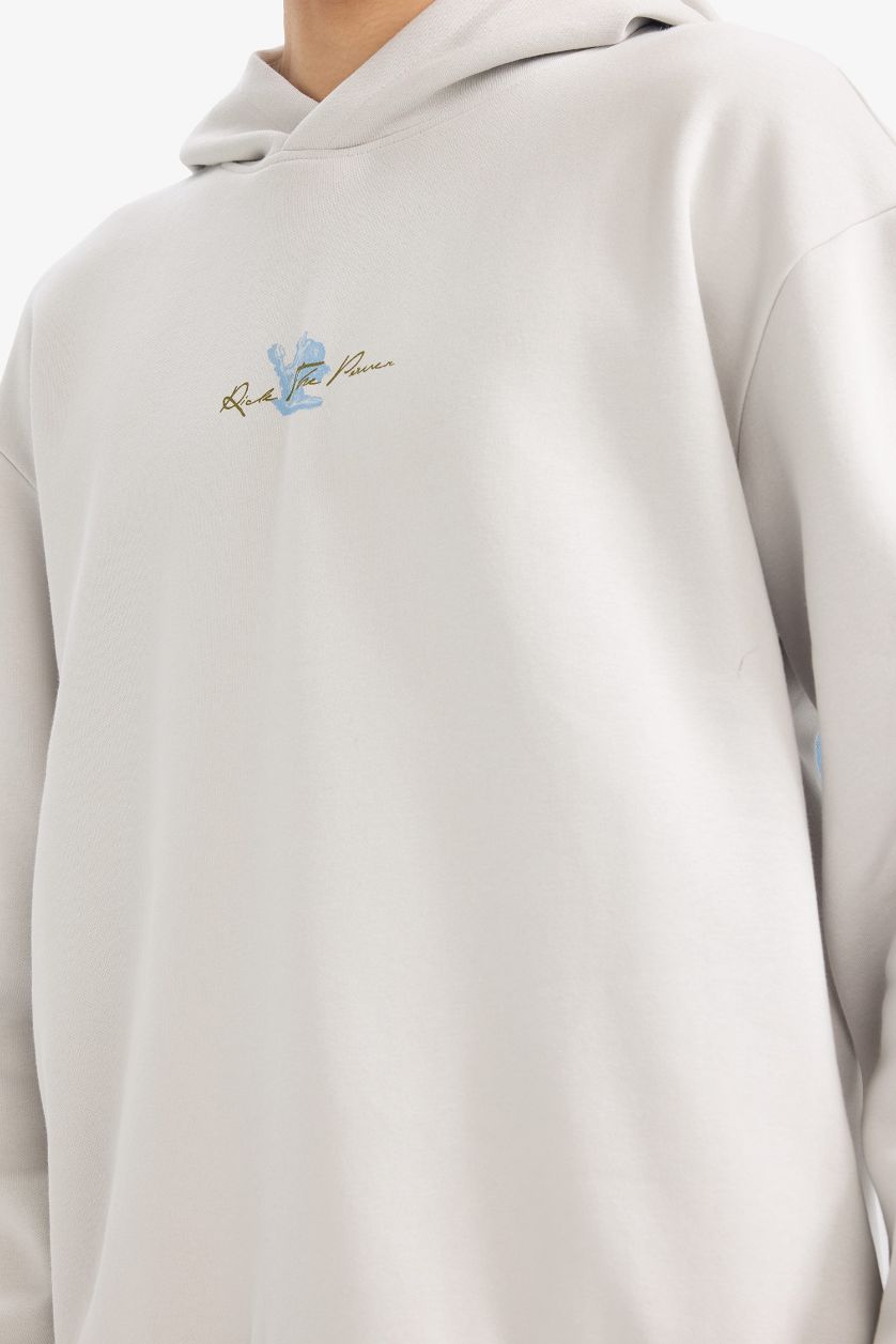 رجالي اللون الحجري سويت شيرت اوفر سايز بياقة عالية