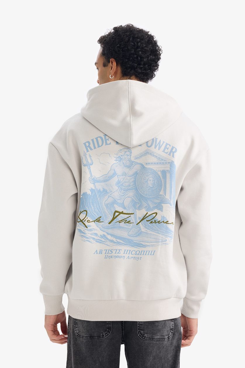 رجالي اللون الحجري سويت شيرت اوفر سايز بياقة عالية