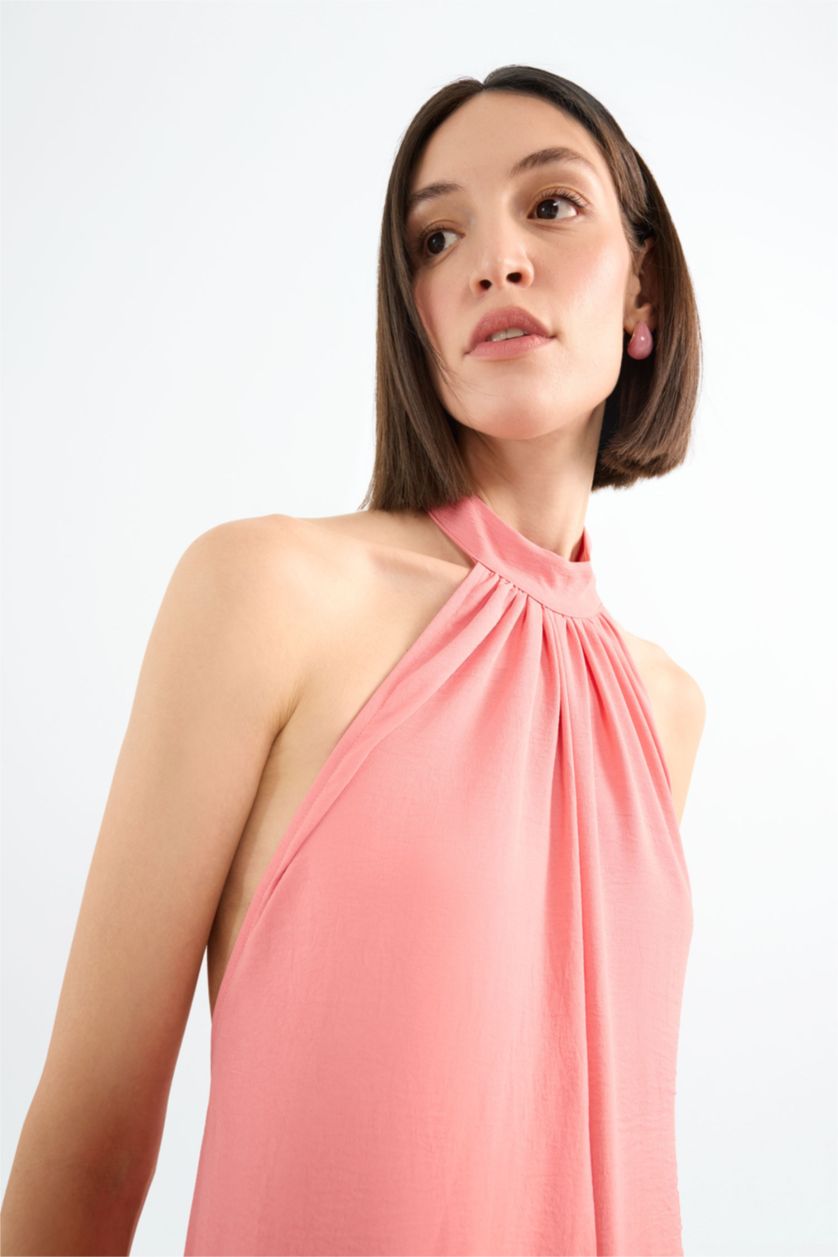 Kadın Somon Boyundan Bağlamalı Geniş Paça Uzun Tulum