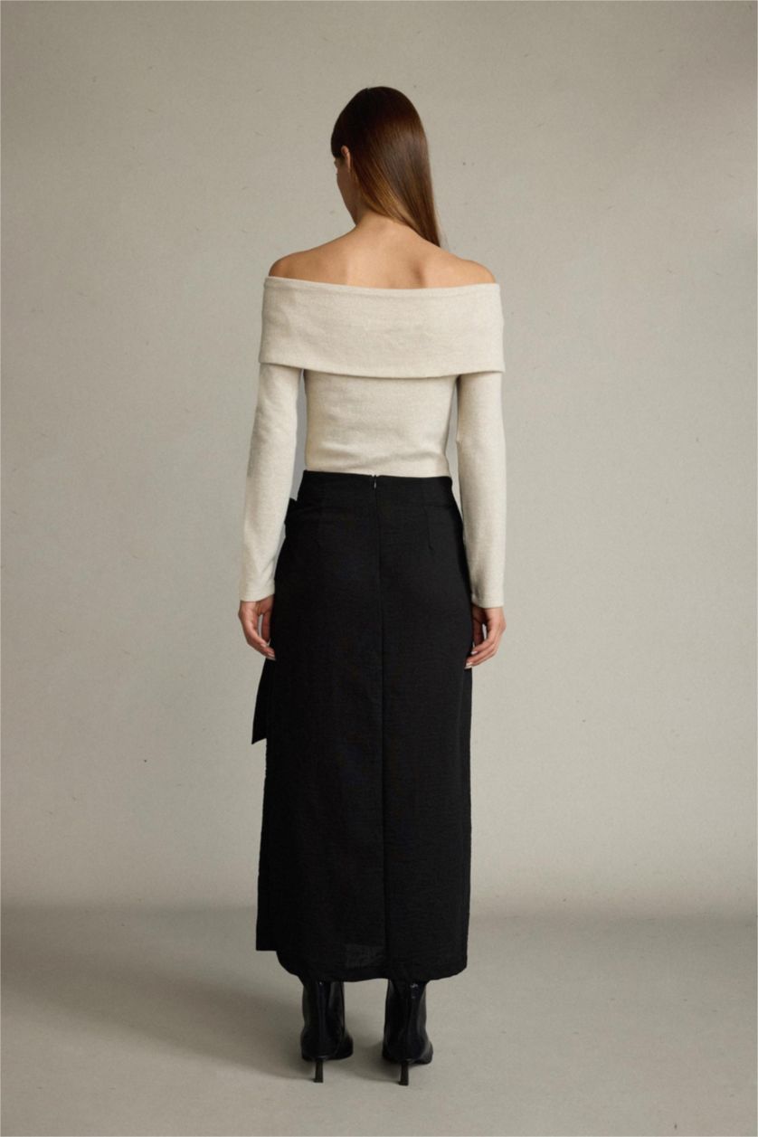 Woman Black Relax Fit Linen Skirt