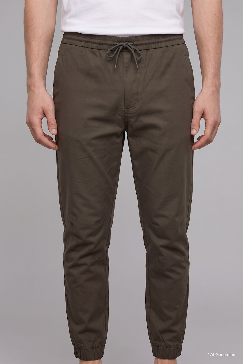 Men Dark Khaki Regular Fit Long Trousers