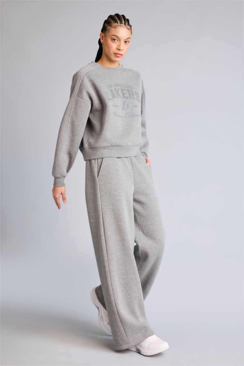 حريمي O.GRAY MELANGE بنطلون سويت بانتس وايد ليج برجل واسع من NBA Los Angeles Lakers