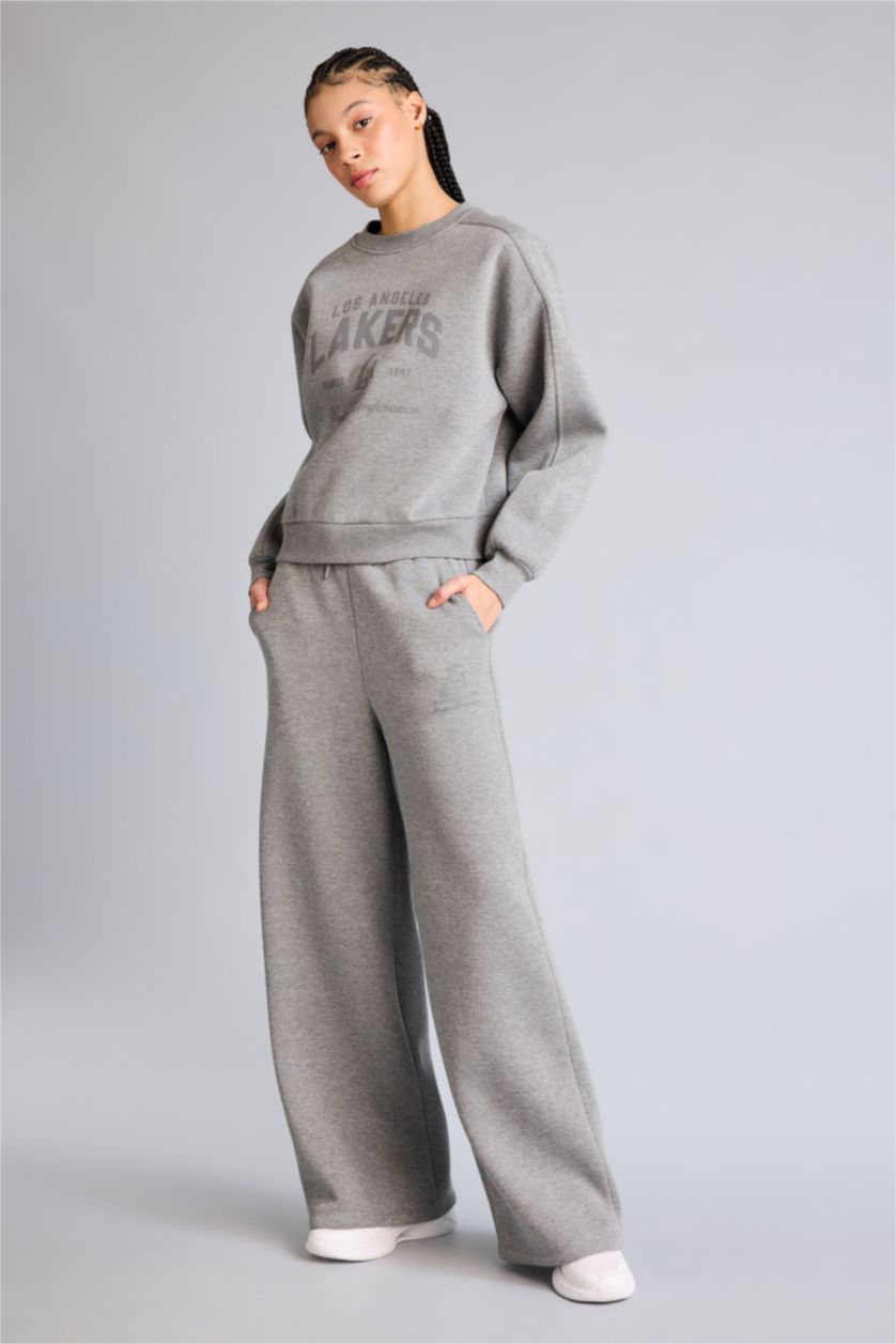 حريمي O.GRAY MELANGE بنطلون سويت بانتس وايد ليج برجل واسع من NBA Los Angeles Lakers