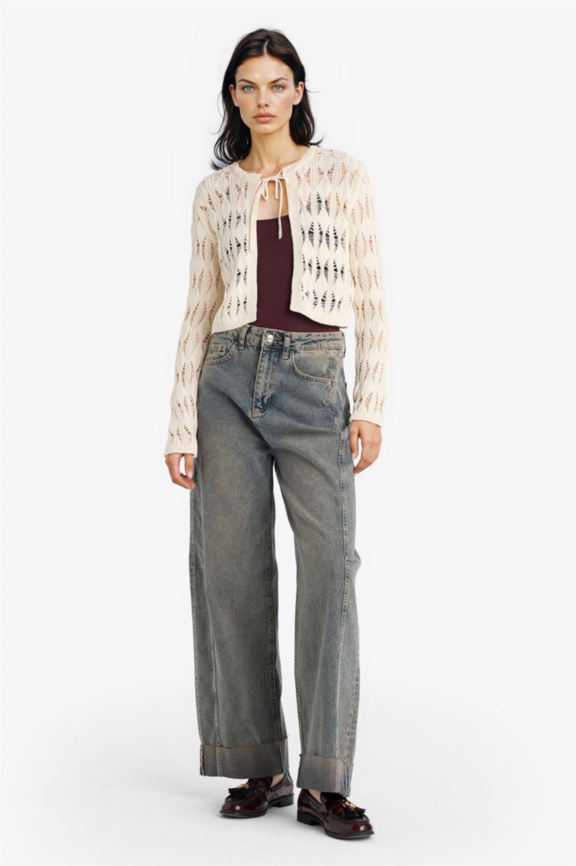 نساء اوف وايت سترة نص كم سليم فيت برقبة مستديرة