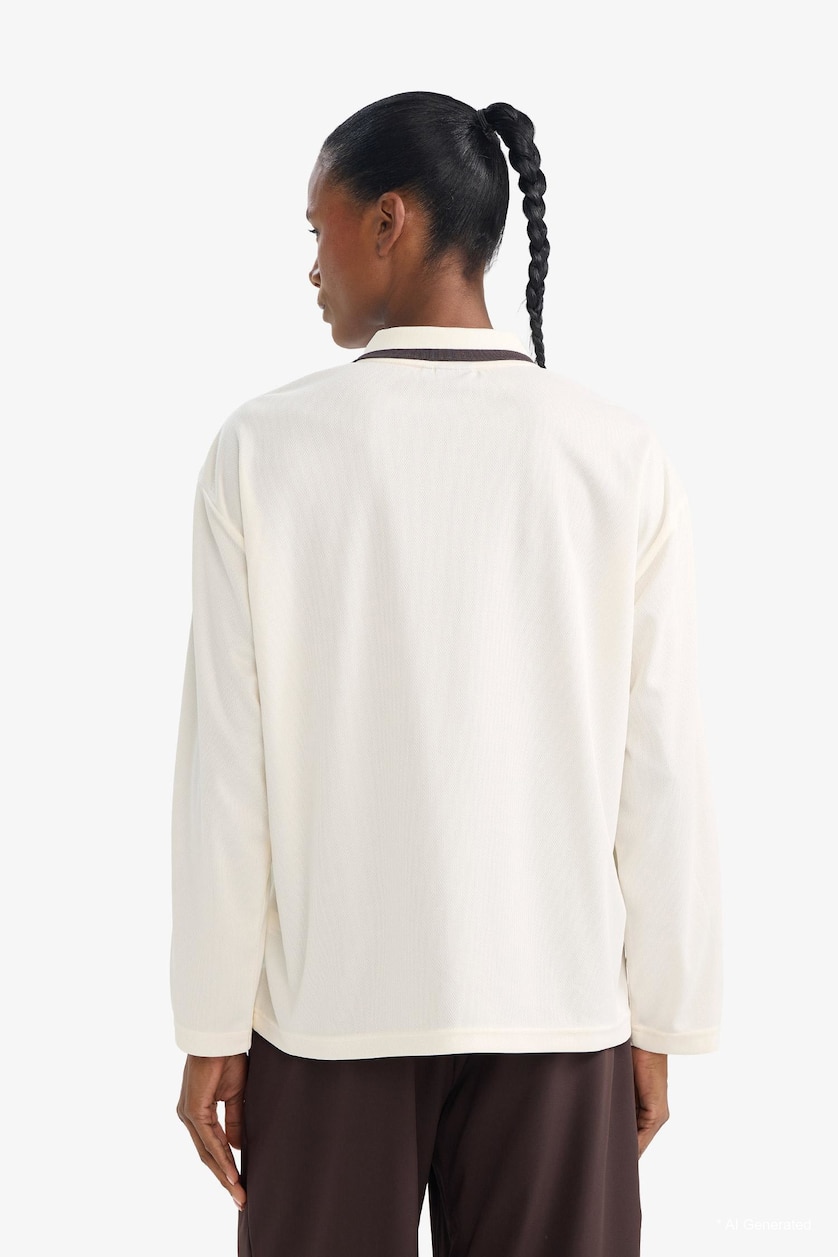 FEMME Écru Polo à manches longues Maille Coupe Oversize