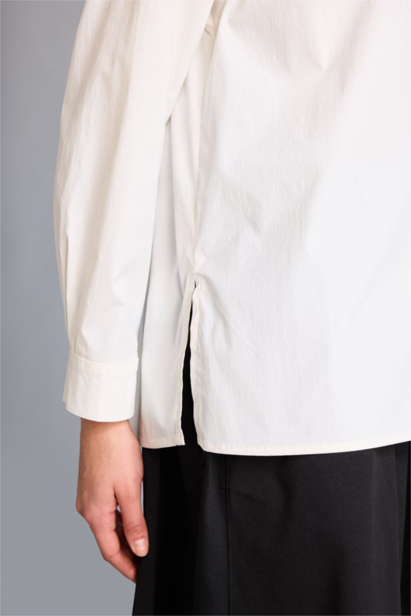 Kadın Ekru Relax Fıt Dokuma Gömlek