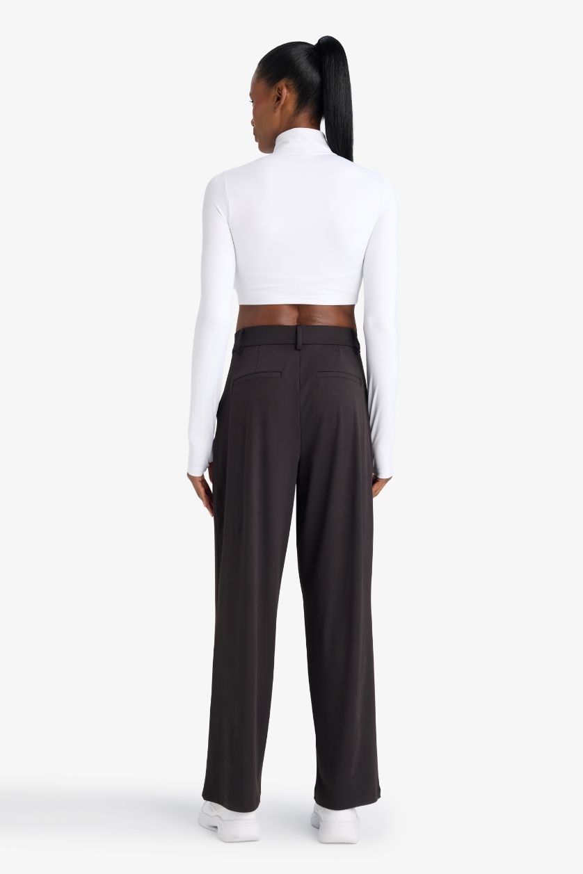 Kadın Siyah Wide Leg Geniş Paça Cepli Pileli Standart Boy Premium Sporcu Pantolon