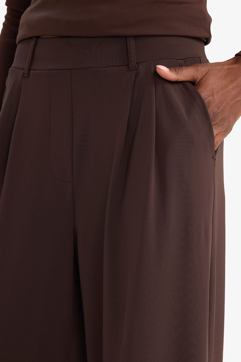 Kadın Kahve Wıde Leg Bilek Boy Sporcu Pantolon