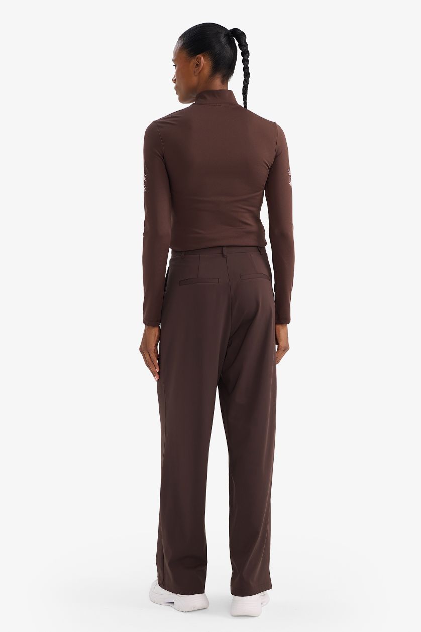 Kadın Kahve Wıde Leg Bilek Boy Sporcu Pantolon