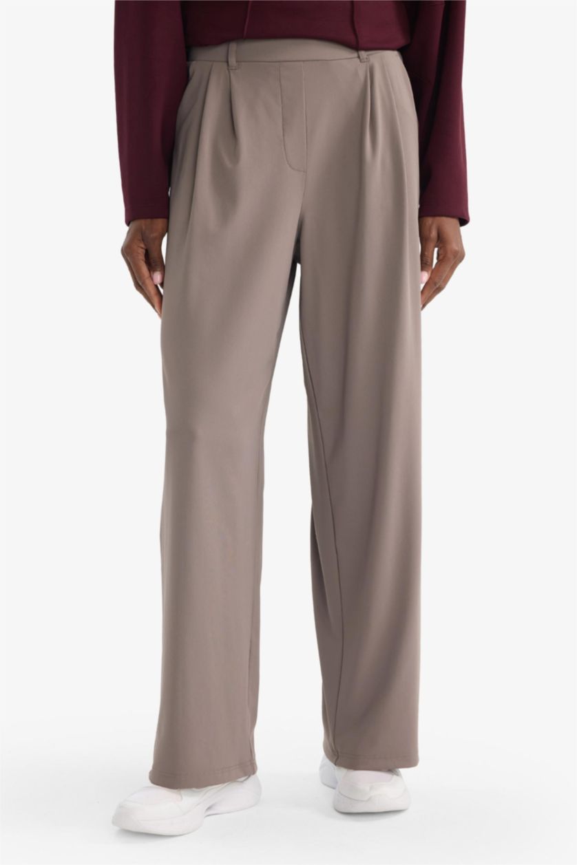 WOMAN Light Brown Wide Leg Ankle Length Trousers