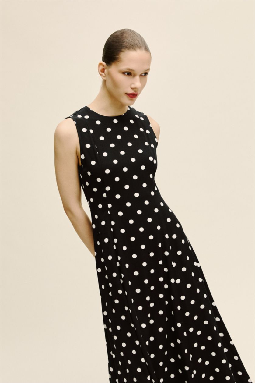 Kadın Siyah Puantiyeli Poplin Midi Elbise