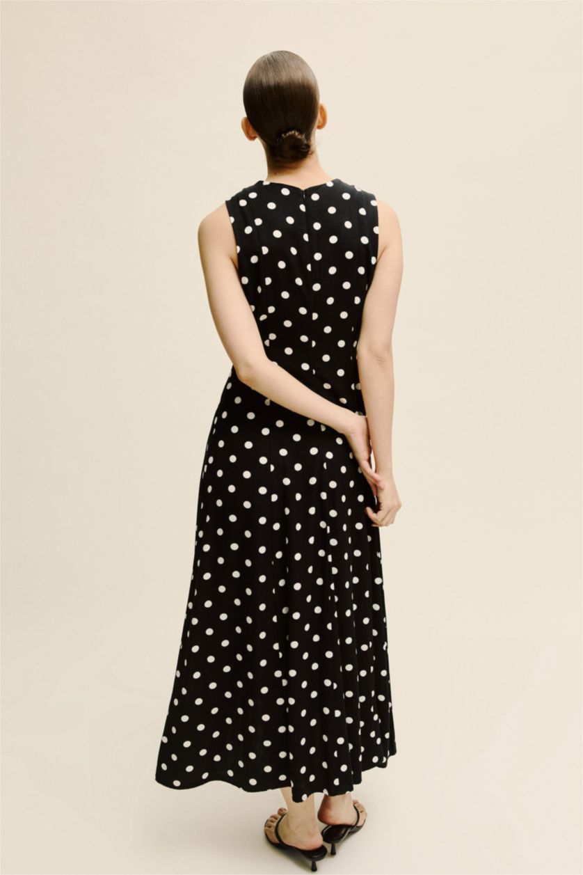 Kadın Siyah Puantiyeli Poplin Midi Elbise