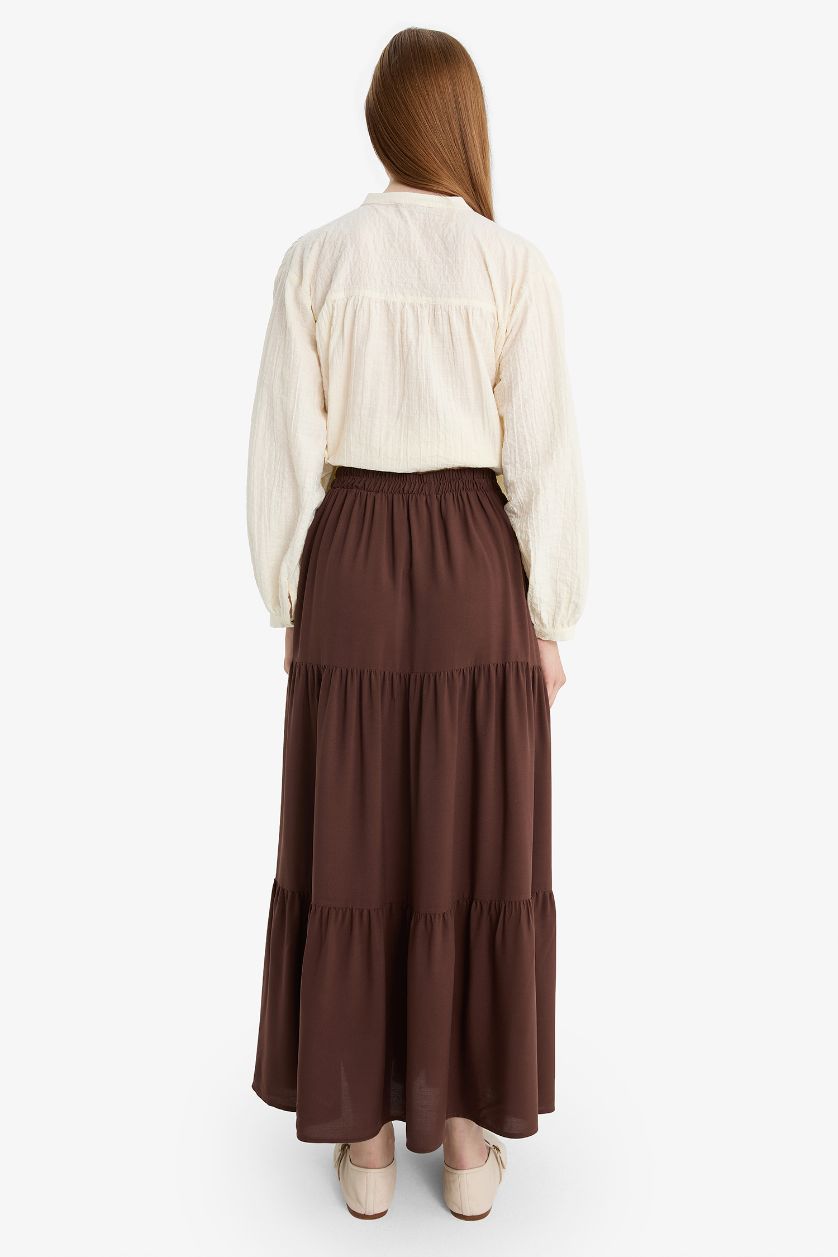 Kadın Kahve A Kesim Viskon Maxi Etek