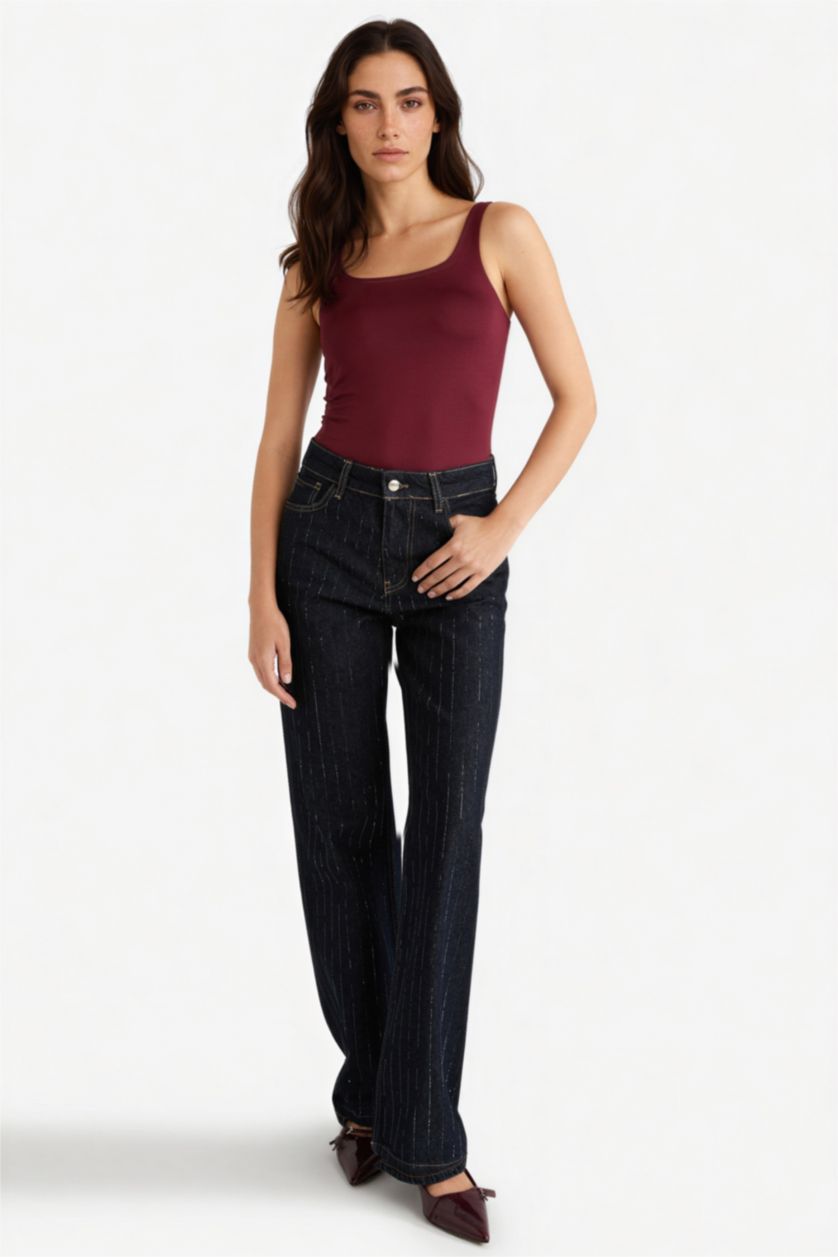 WOMAN Bordeaux Leopard Square Collar Tank Top