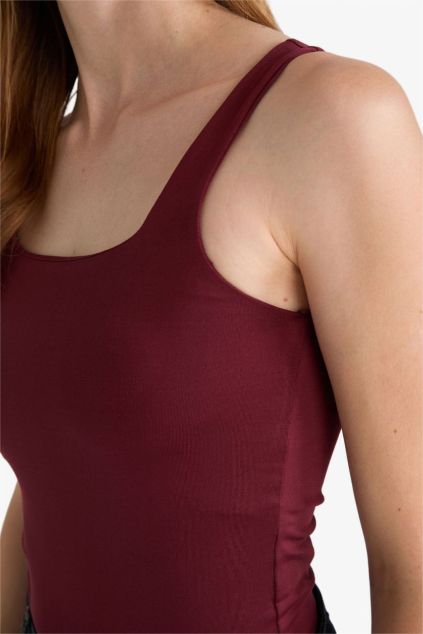 WOMAN Bordeaux Leopard Square Collar Tank Top