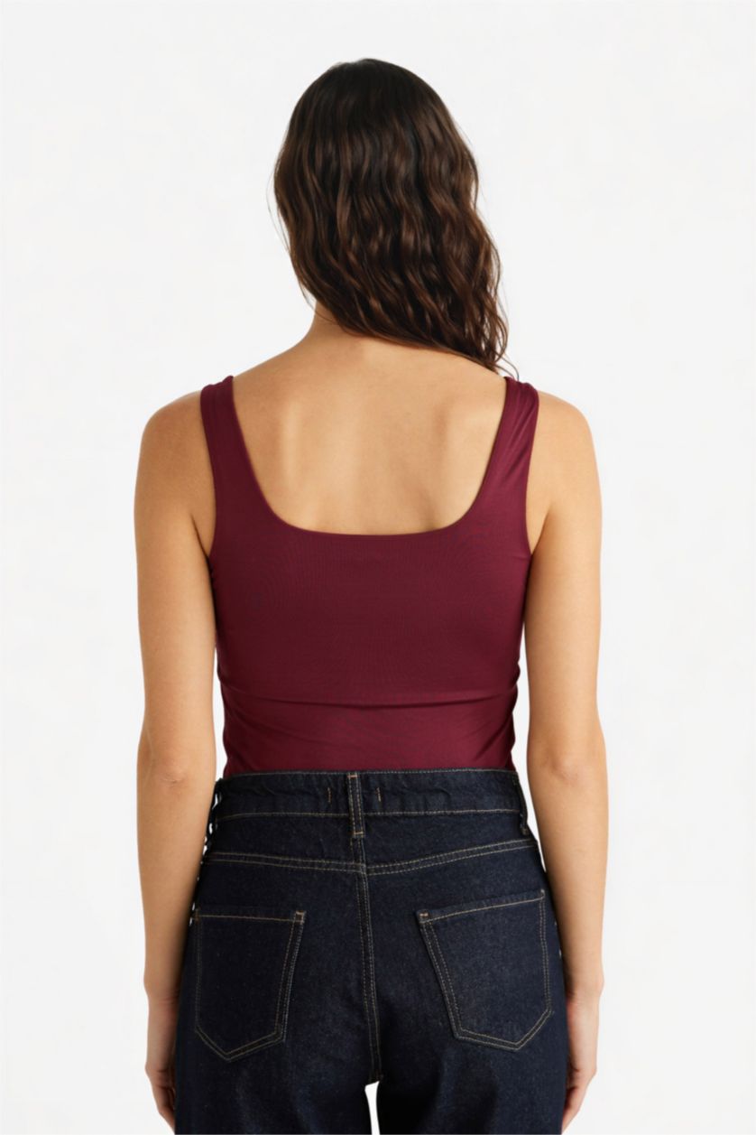 WOMAN Bordeaux Leopard Square Collar Tank Top