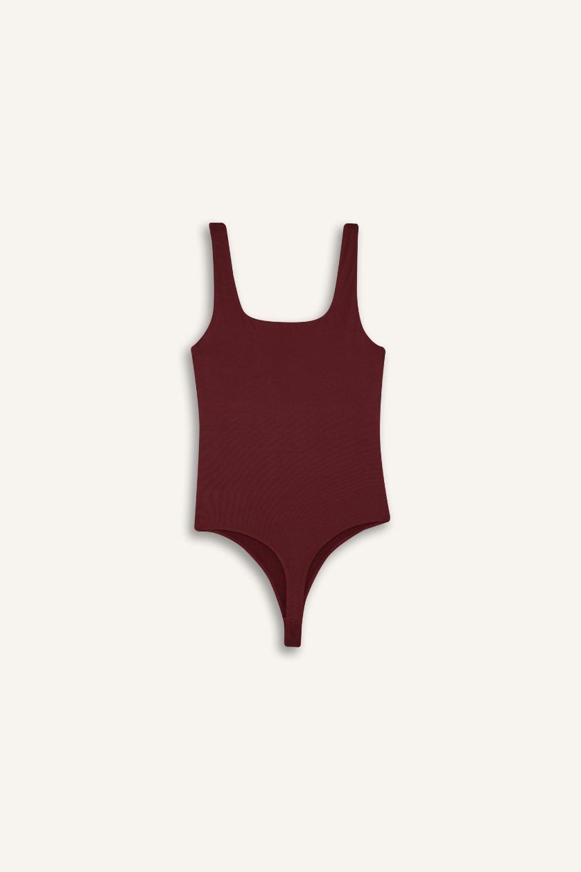 WOMAN Bordeaux Leopard Square Collar Tank Top