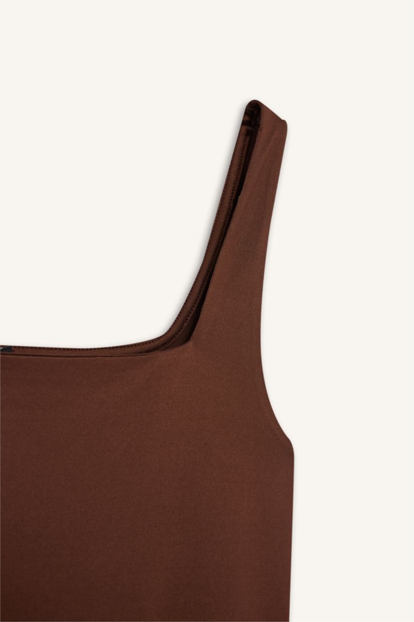 Kadın Bordo Kare Yaka Basıc Çıtçıtlı Body