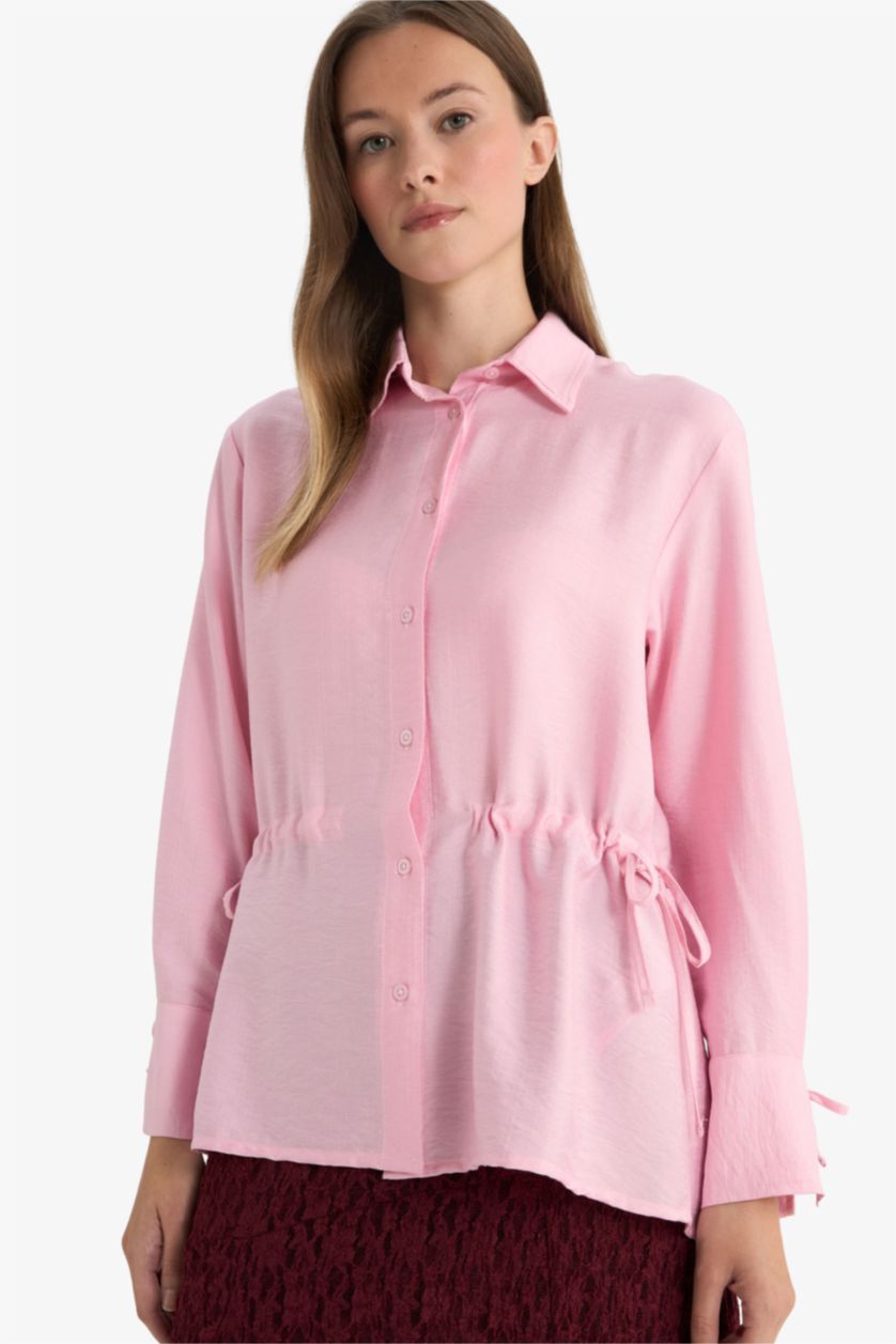 WOMAN Light Pink Regular Fit Shirt Collar Long Sleeve Tunic