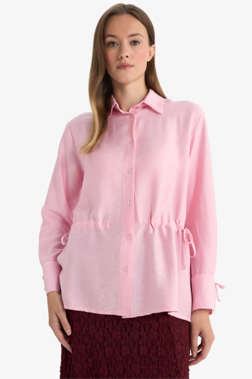 WOMAN Light Pink Regular Fit Shirt Collar Long Sleeve Tunic