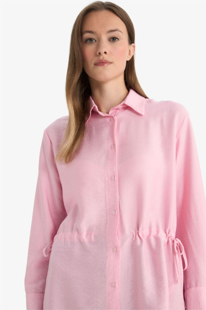 WOMAN Light Pink Regular Fit Shirt Collar Long Sleeve Tunic