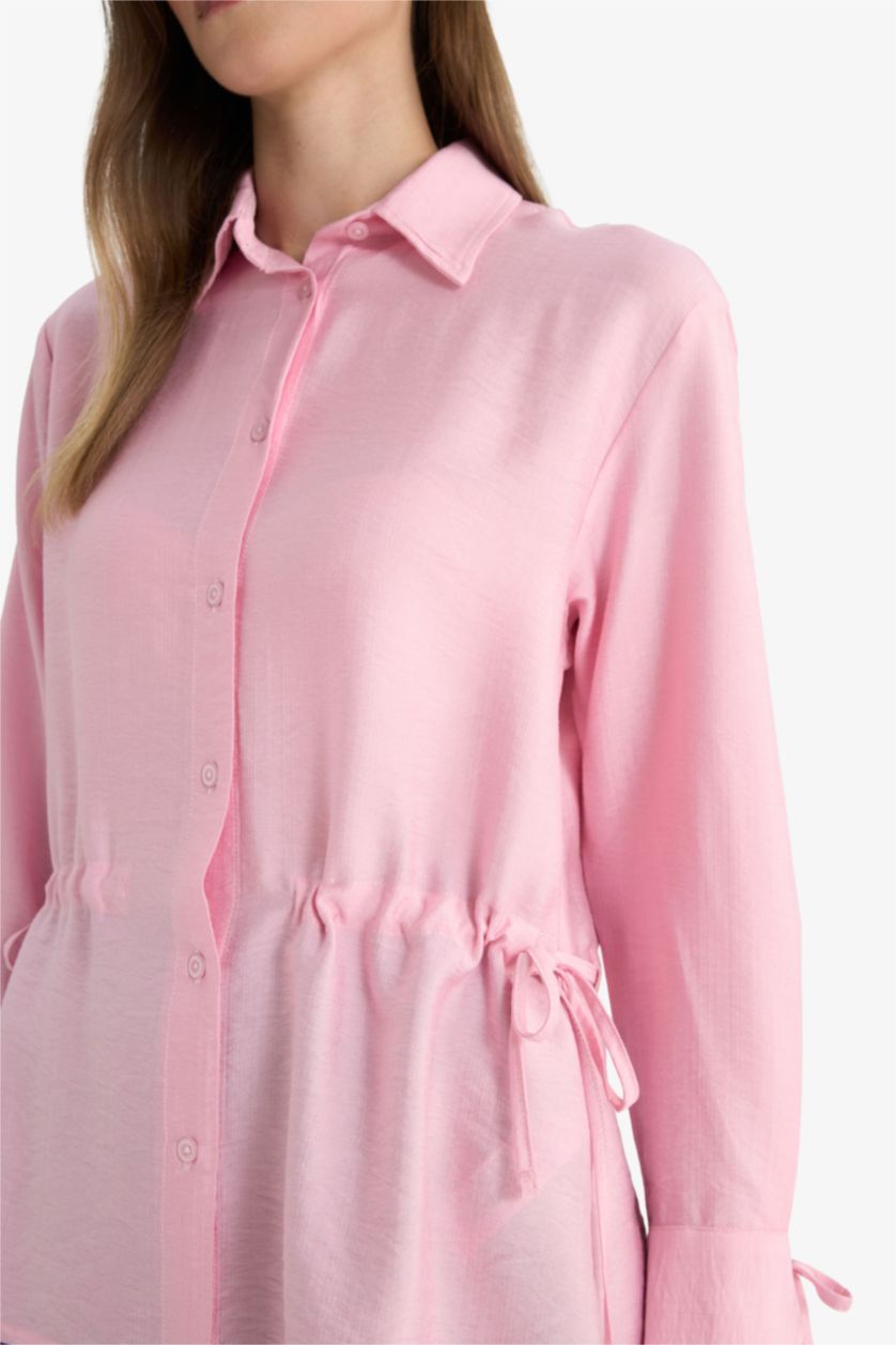 WOMAN Light Pink Regular Fit Shirt Collar Long Sleeve Tunic