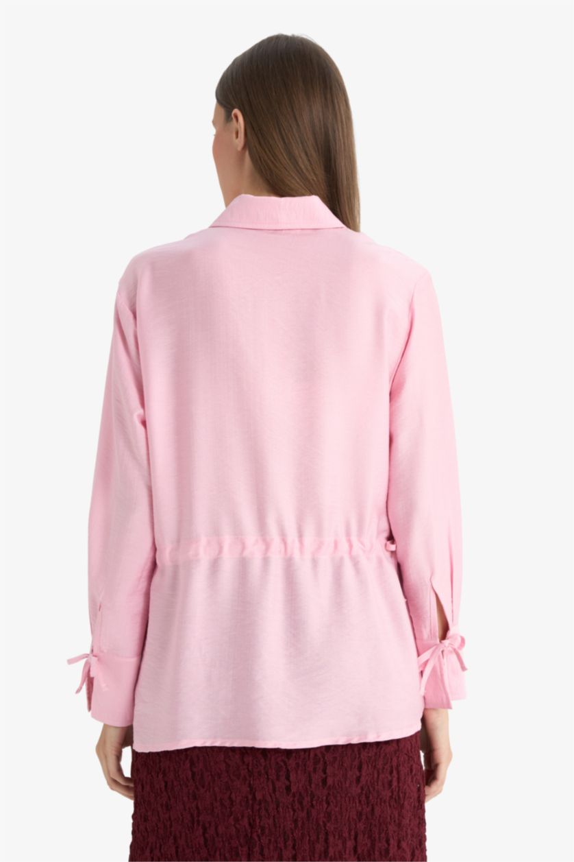 WOMAN Light Pink Regular Fit Shirt Collar Long Sleeve Tunic