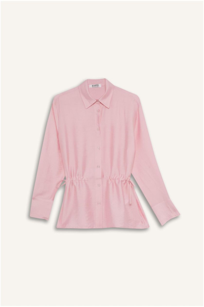 WOMAN Light Pink Regular Fit Shirt Collar Long Sleeve Tunic