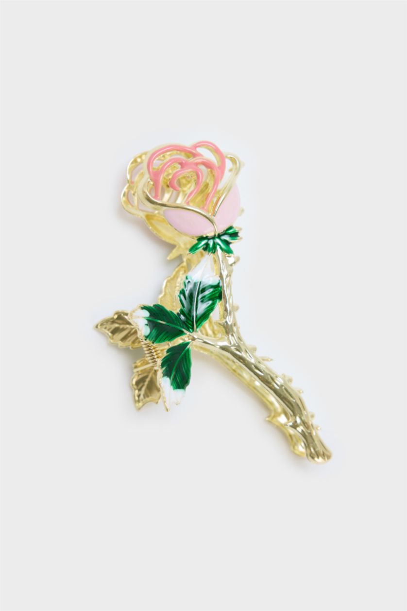 Kadın Karma Kadın Pembe Gül Detaylı Mandal Toka