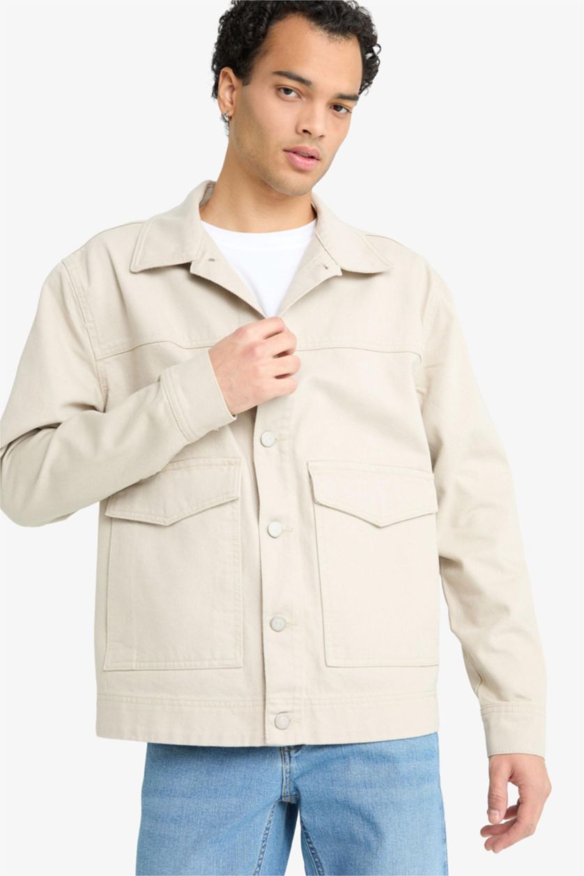 Erkek Taş Relax Fit Düğmeli Cepli Denim Ceket