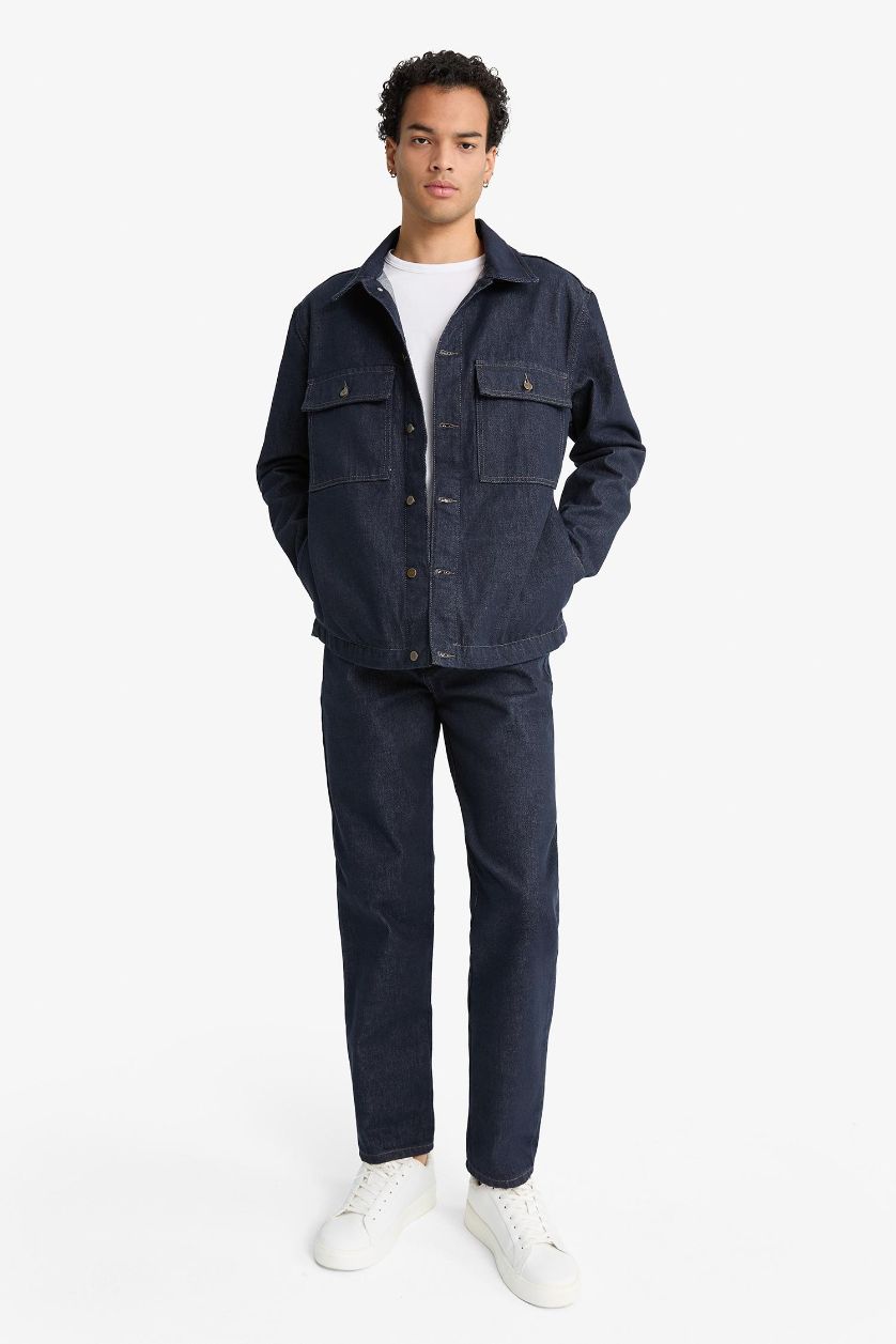 HOMME Bleu Foncé Veste en jean à boutons Coupe décontractée