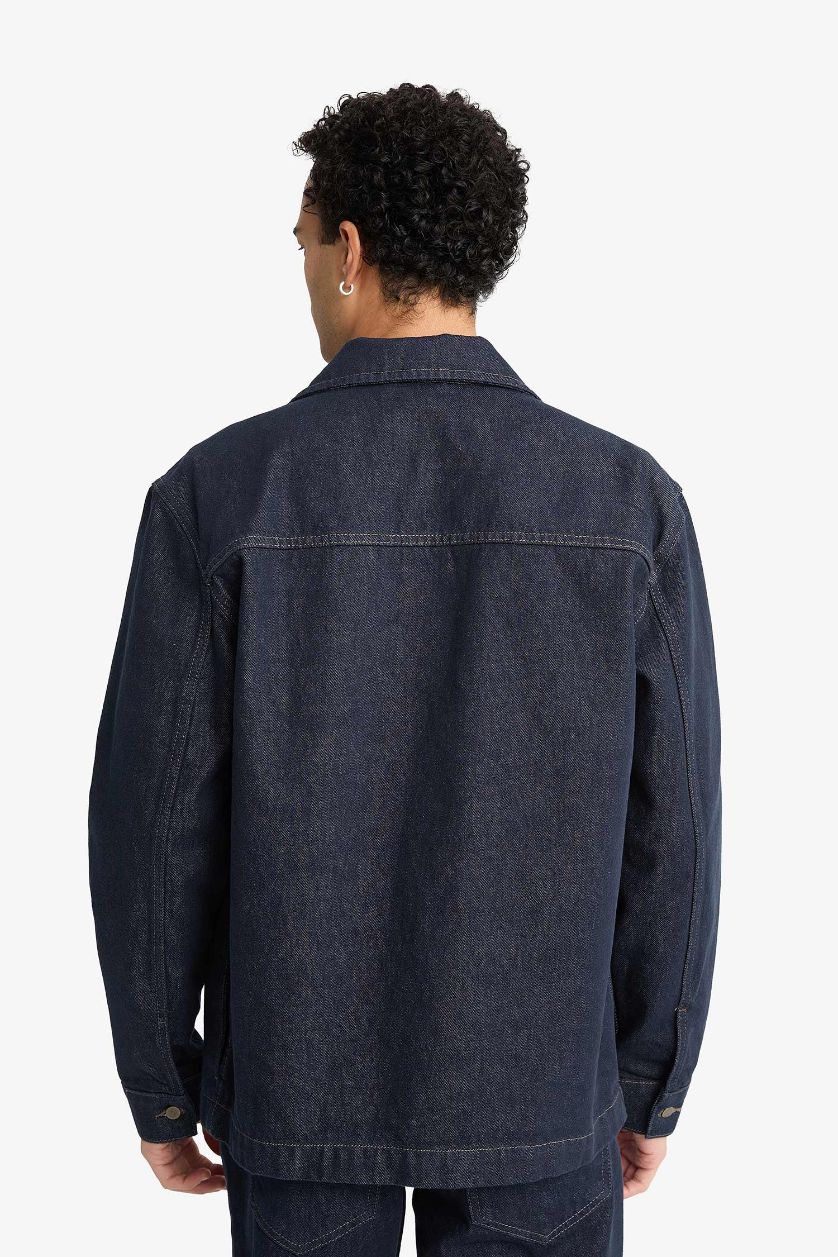 HOMME Bleu Foncé Veste en jean à boutons Coupe décontractée