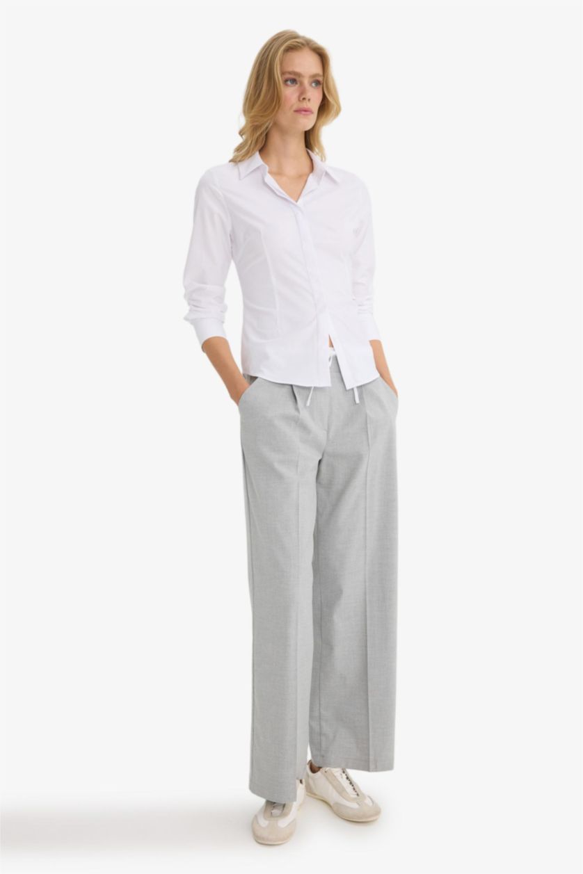 WOMAN Light Grey Regular Waist Wide Leg Trousers