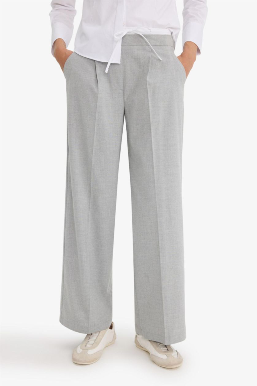 WOMAN Light Grey Regular Waist Wide Leg Trousers