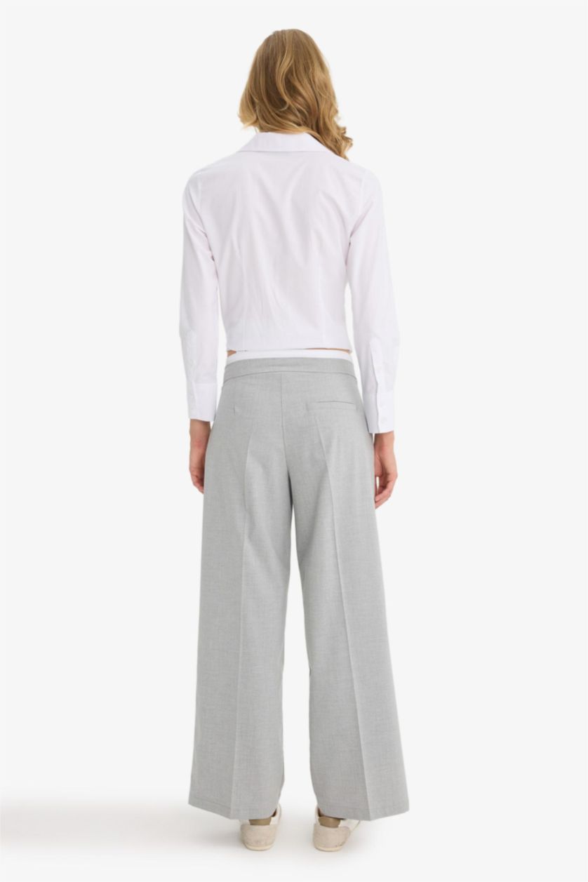 WOMAN Light Grey Regular Waist Wide Leg Trousers