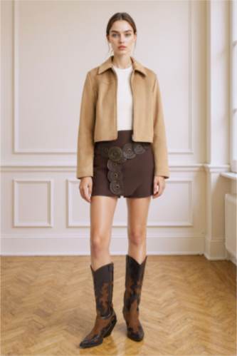 WOMAN Brown High Waist Skort