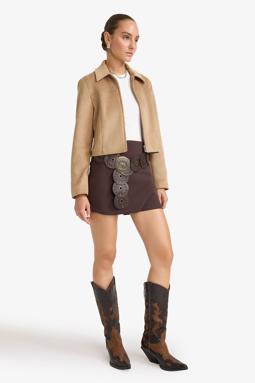 WOMAN Brown High Waist Skort