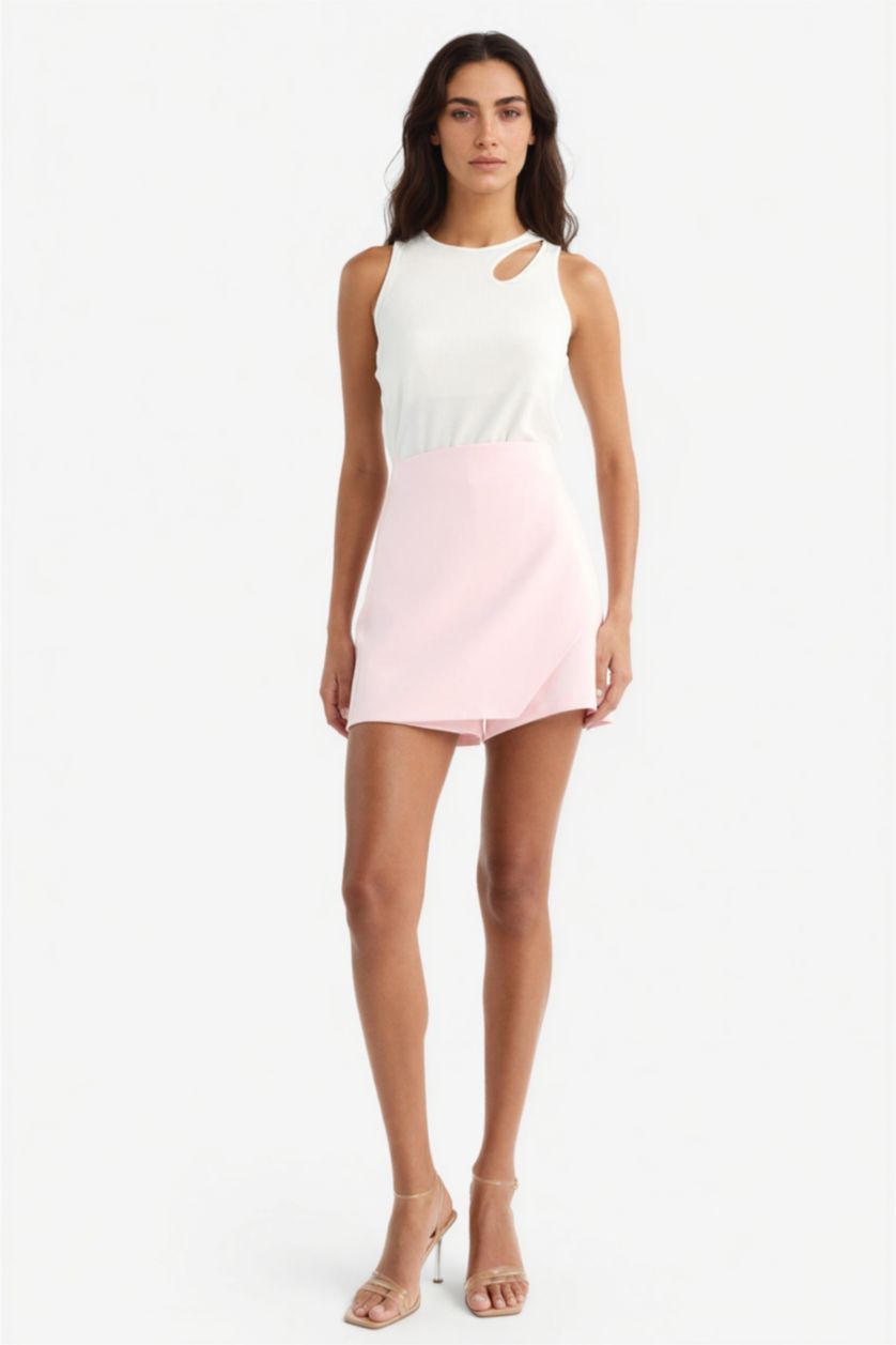 Kadın Açık Pembe Yüksek Bel Şort Etek