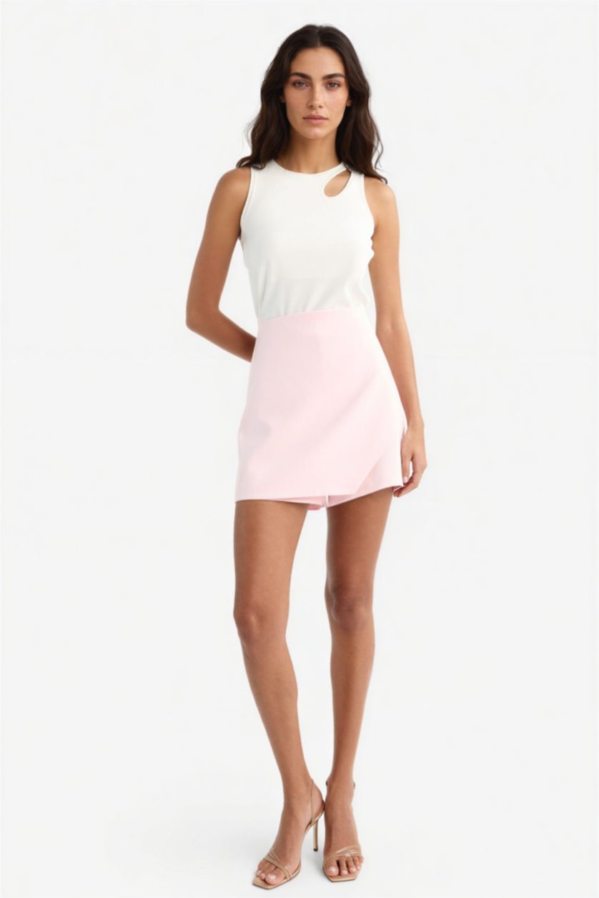 Kadın Açık Pembe Yüksek Bel Şort Etek
