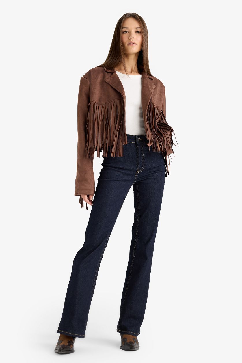 Kadın Kahve Tafta Püsküllü Süet Ceket