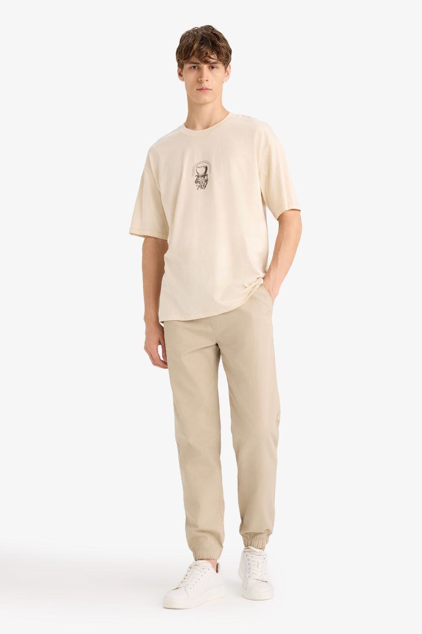 Erkek Taş %100 Pamuk Boxy Fit Baskılı Tişört