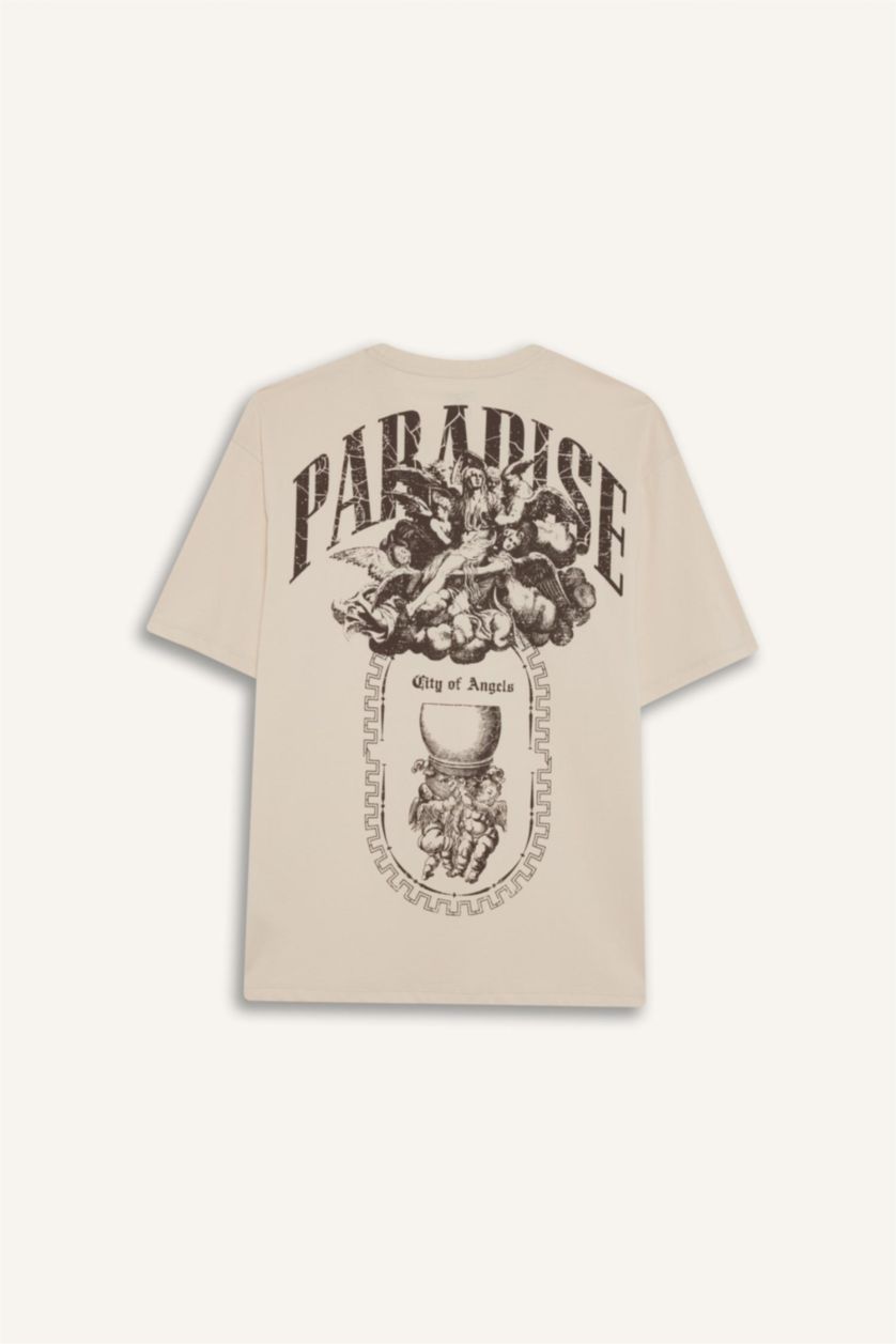 Erkek Taş %100 Pamuk Boxy Fit Baskılı Tişört