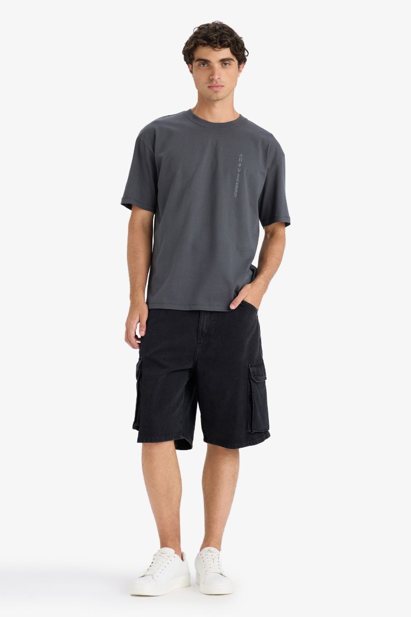 HOMME Anthracite T-shirt boxy en coton imprimé au dos à col rond et manches courtes