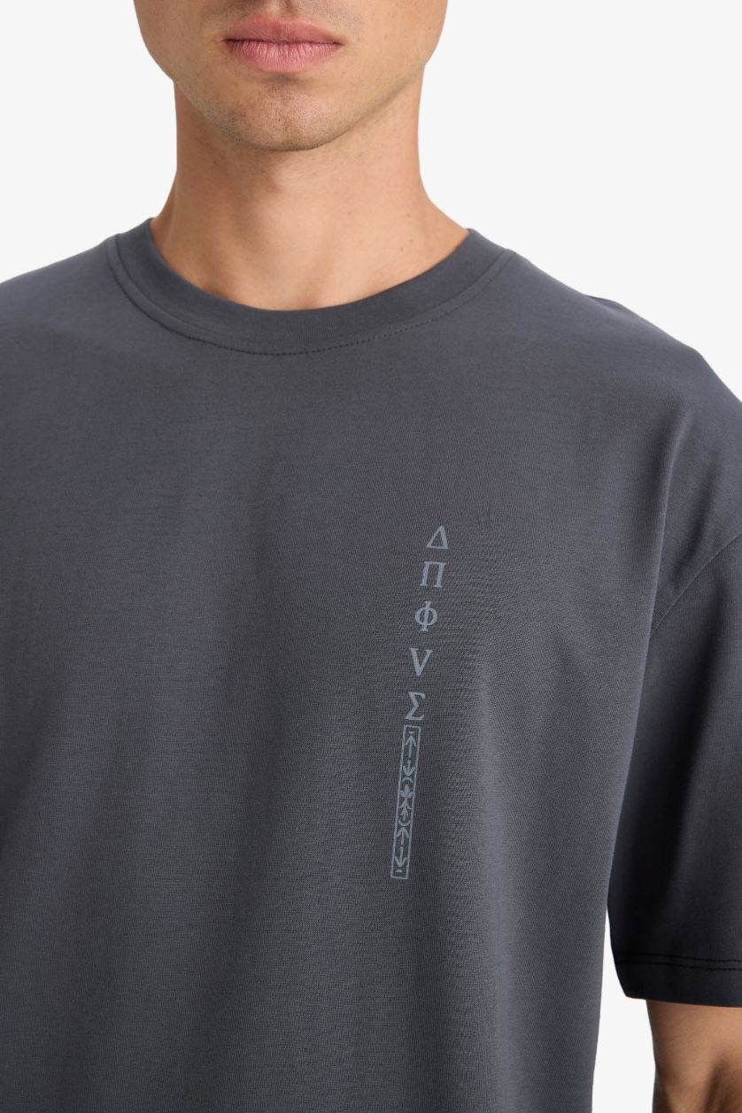 HOMME Anthracite T-shirt boxy en coton imprimé au dos à col rond et manches courtes