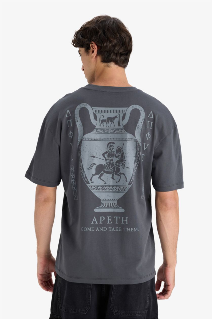 HOMME Anthracite T-shirt boxy en coton imprimé au dos à col rond et manches courtes